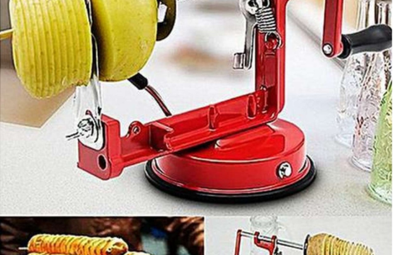 Manual Spiral Potato Peeler & French Fry Cutter - Red Kitchen Tool for Vegetables & Fruits - Image 2