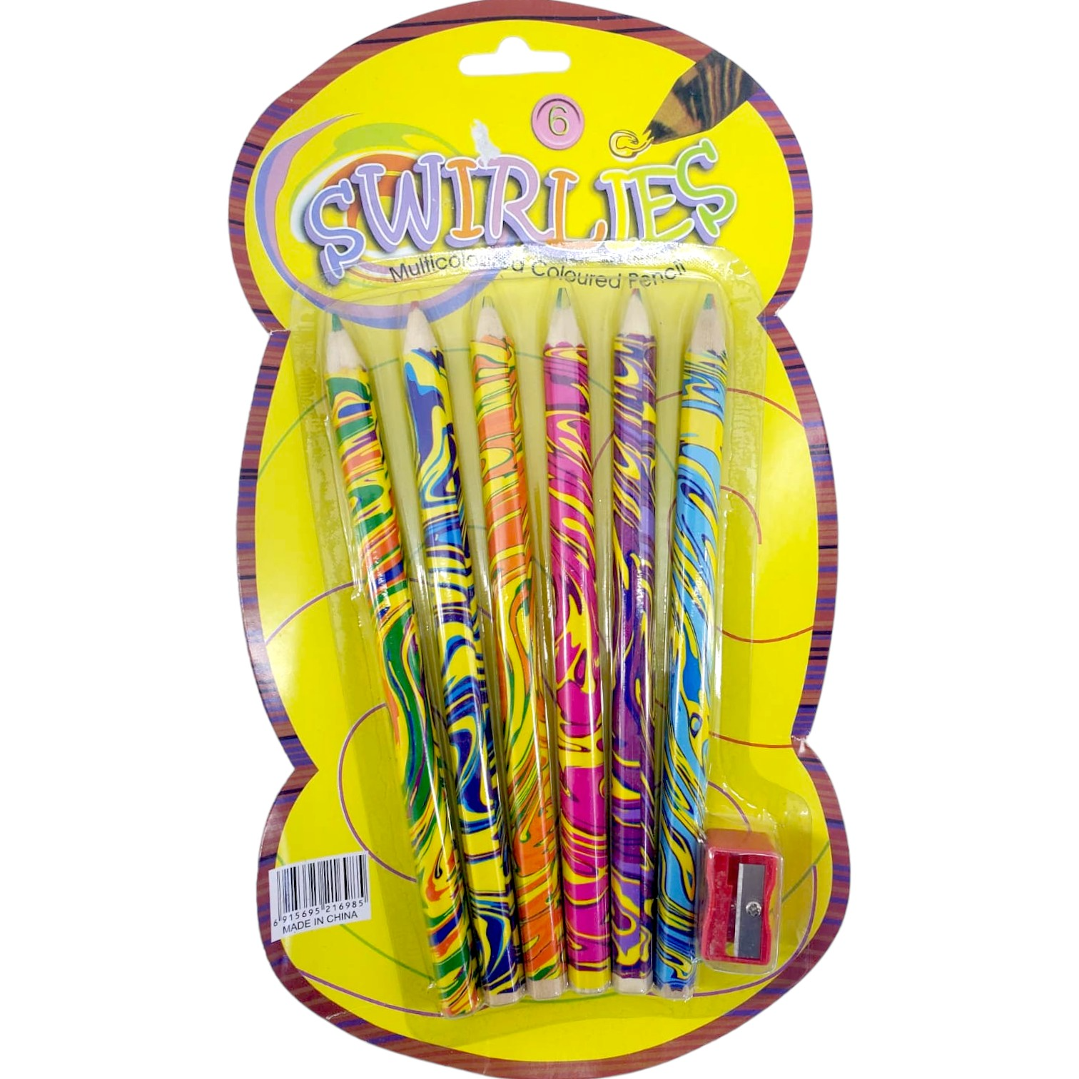 Multicoloured Pencils 6 in 1 Pack with Sharpener