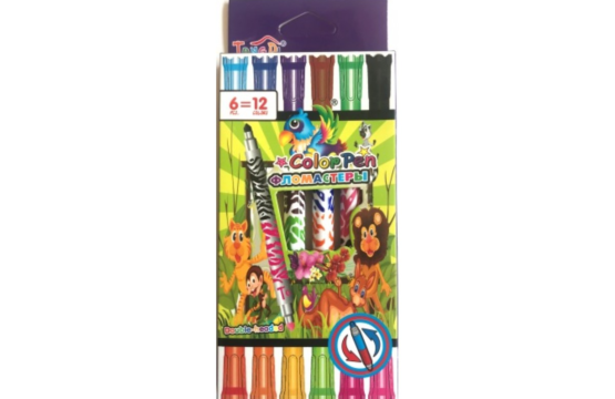 Double-Sided Felt-Tip Pens - 6 Pieces, 12 Vibrant Colors - Ideal for Kids' Art and Craft Projects - Image 2