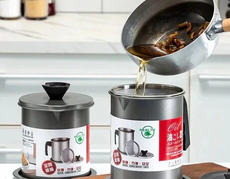 Fryer Oil Filter Pot 1.4L Stainless Steel Cooking Oil Container - Image 6