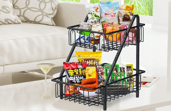 2-Tier Counter-Top Fruit Basket for Kitchen & Dining Table | Metal Fruit Bowl Bread Basket Vegetables Storage Organizer Holder - Image 4