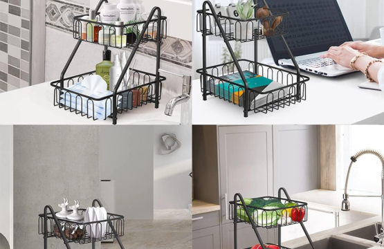 2-Tier Counter-Top Fruit Basket for Kitchen & Dining Table | Metal Fruit Bowl Bread Basket Vegetables Storage Organizer Holder - Image 3