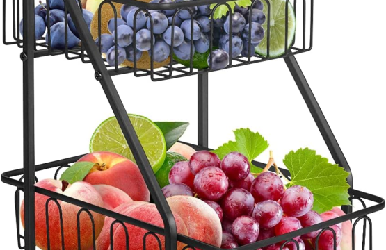 2-Tier Counter-Top Fruit Basket for Kitchen & Dining Table | Metal Fruit Bowl Bread Basket Vegetables Storage Organizer Holder