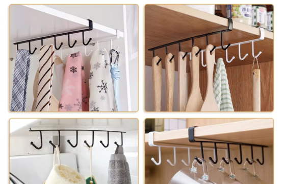 6 Hooks Shelf Storage Cabinet Kitchen Bathroom Organizer - Image 2