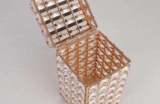 Fashion Golden Crystal Dressing Table Makeup Brush Organizer Pen Holder With Lid - Image 5