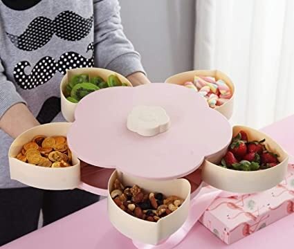 Flower Candy Box Serving Rotating Tray Dry Fruit, Candy, Chocolate, Snacks Storage Box, Masala Box for Home Kitchen