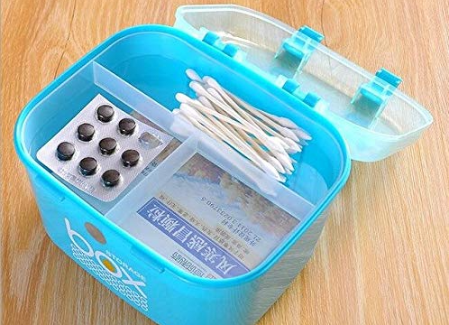 Medicine Box Plastic Multipurpose Semi-Transparent Health Kit Organizer Storage Box with Handle and Removable Tray - Image 2