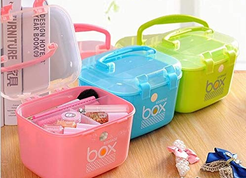 Medicine Box Plastic Multipurpose Semi-Transparent Health Kit Organizer Storage Box with Handle and Removable Tray - Image 3