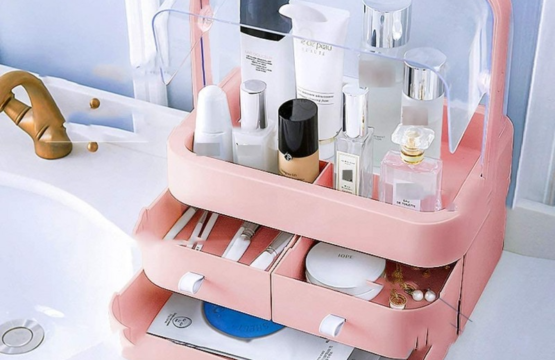 Transparent Clamshell 3 Drawer Dressing Table Round Makeup Organizer - Image 5