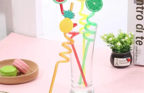Acrylic Fruit Spiral Straws Colorful 4 Pcs