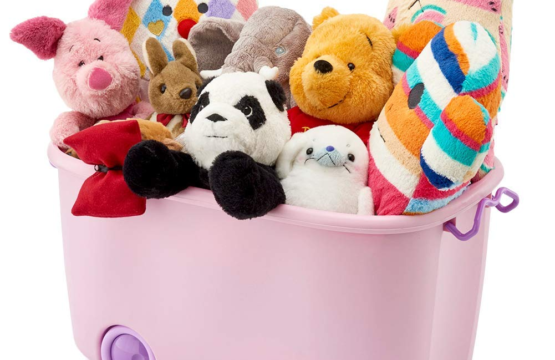Storage Box Container with Closing lid, Wheels and Side Locking Handles Organizer for Kid's Toys, Clothes