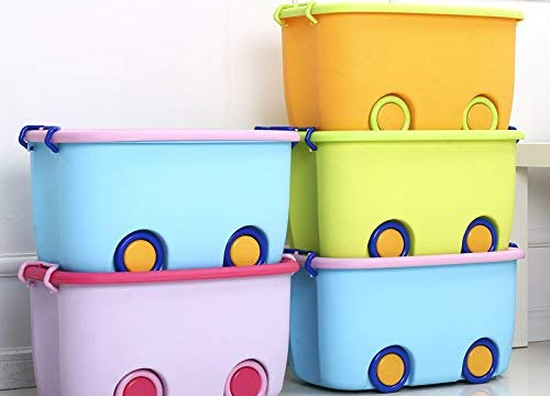 Storage Box Container with Closing lid, Wheels and Side Locking Handles Organizer for Kid's Toys, Clothes - Image 2
