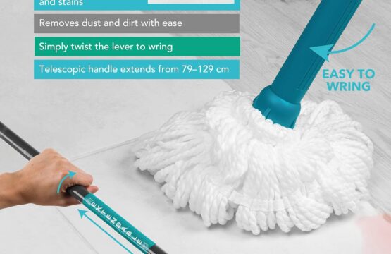 Twist Mop, Treated With Anti-Bac Protection, Extendable to 129 cm, Removes Dust and Dirt with Ease