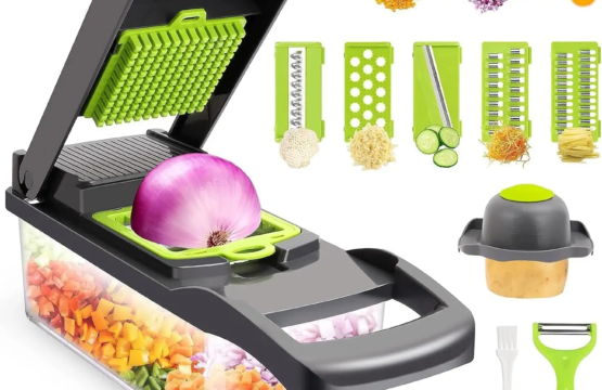 12 In 1 Vegetable Chopper Slicer & Dicer with Container – Fruit Cutter Mandoline with 7 Stainless Steel Blades