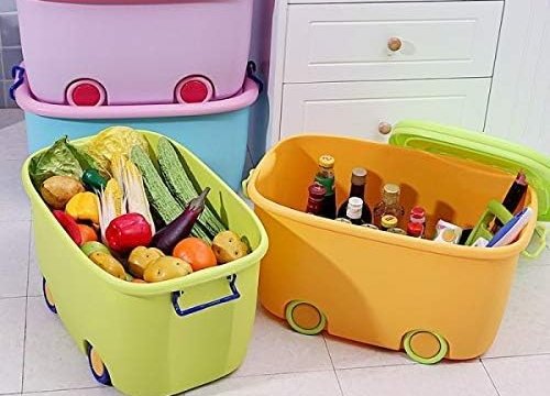 Storage Box Container with Closing lid, Wheels and Side Locking Handles Organizer for Kid's Toys, Clothes - Image 5