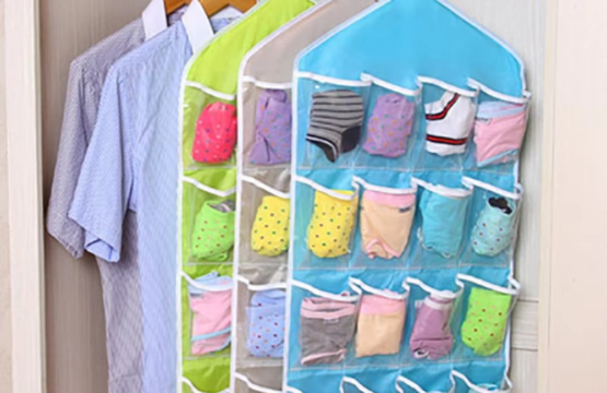 16 Pocket Hanging Clothes Hanger Organizer Back Bag for Socks, Bra, Underwear Storage