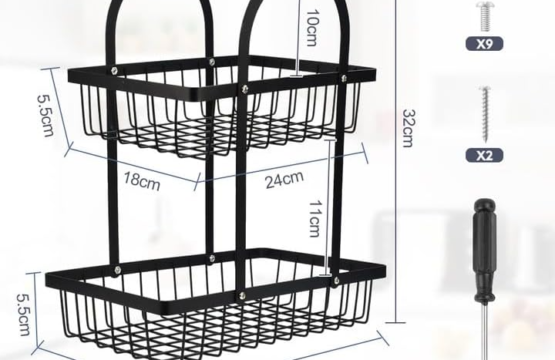 2-Tier Fruit Storage Basket with Wooden Handle - Image 2
