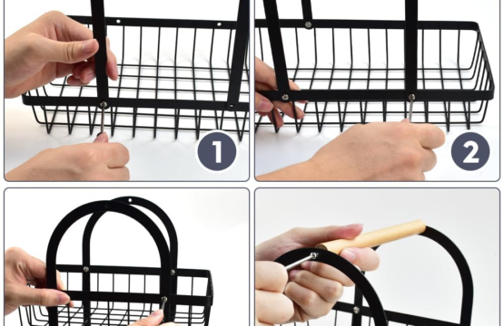 2-Tier Fruit Storage Basket with Wooden Handle - Image 3