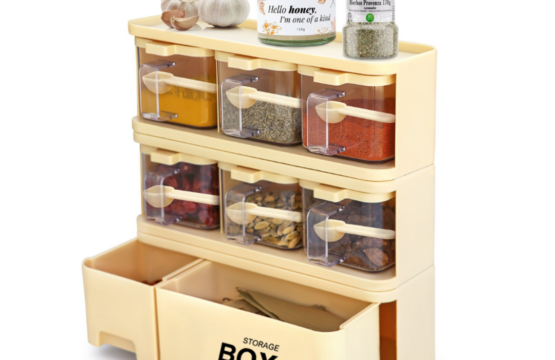 6 Jar Spice Rack with Clear Crystal Jars – Space-Saving Kitchen Organizer for Easy Spice Access