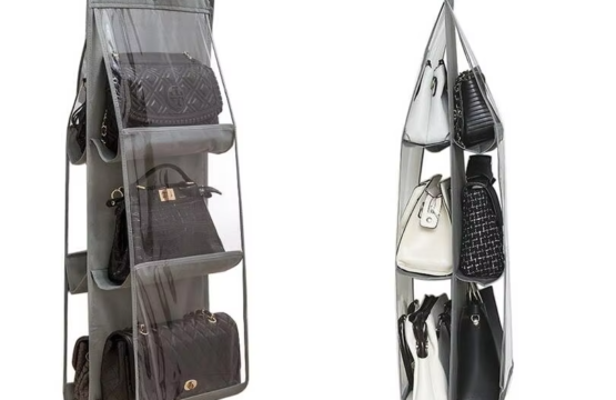 Double Side Transparent Hanging Handbag Organizer 6 Pocket Foldable Closet Storage Bag - Image 5