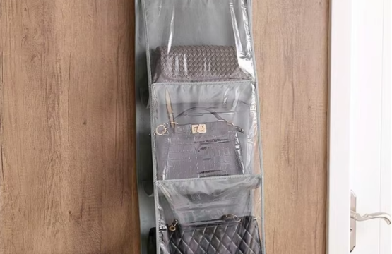 Double Side Transparent Hanging Handbag Organizer 6 Pocket Foldable Closet Storage Bag - Image 4