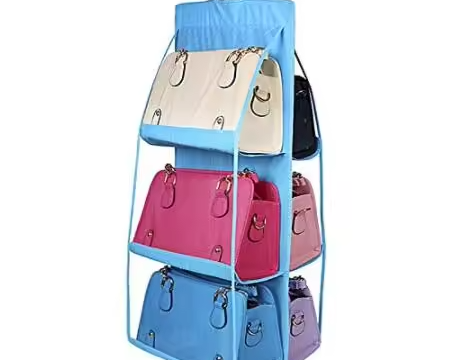 Double Side Transparent Hanging Handbag Organizer 6 Pocket Foldable Closet Storage Bag - Image 3