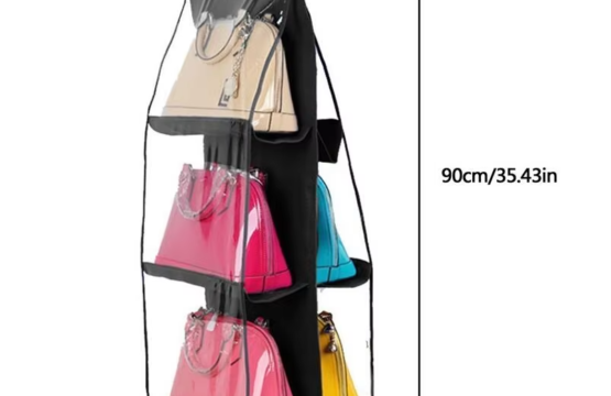 Double Side Transparent Hanging Handbag Organizer 6 Pocket Foldable Closet Storage Bag - Image 2