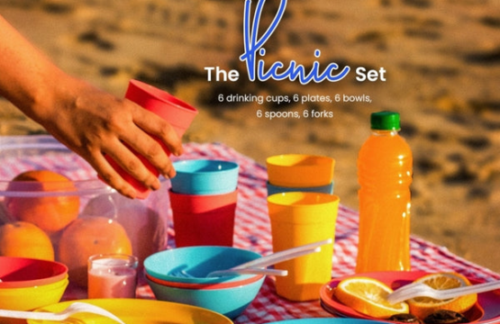 Portable Picnic Set | 6 Cups, 6 Plates, 6 Bowls, 6 Spoons, and 6 Forks