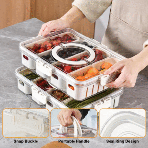 Divided Serving Tray with Lid, Snackle Box Refrigerator Organizers and Storage