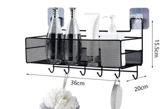 Self-adhesive Wall-Mounted Iron Shelf With Hook - Image 2