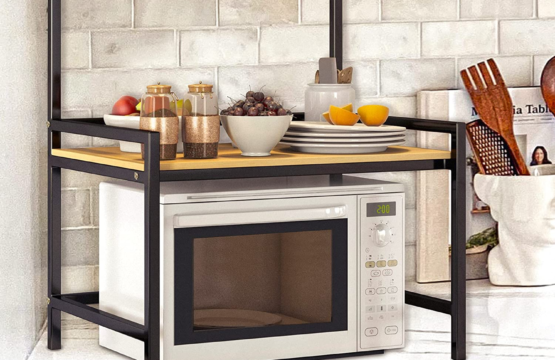 2 Tier Wood & Metal Microwave Stand