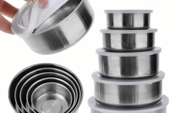 Stainless Steel Food Storage & Mixing Bowl Set – 5 Pcs with Airtight Lids, Stackable Kitchen Bowls