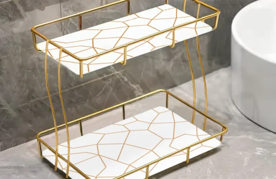 2 Tier Rectangular Golden Vanity Stand - Image 6