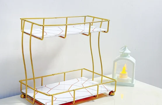 2 Tier Rectangular Golden Vanity Stand - Image 5