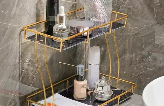2 Tier Rectangular Golden Vanity Stand - Image 2