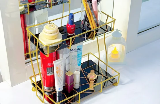 2 Tier Rectangular Golden Vanity Stand - Image 4