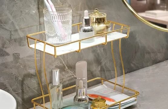2 Tier Rectangular Golden Vanity Stand
