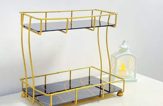 2 Tier Rectangular Golden Vanity Stand - Image 7