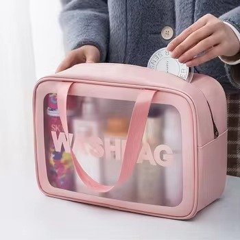 Double Layer Transparent Cosmetic Bag Waterproof PU Large and Medium - Image 5