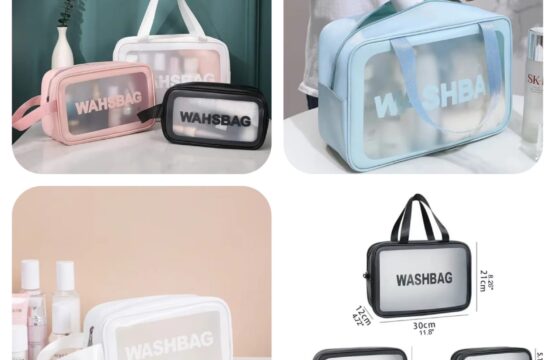 Double Layer Transparent Cosmetic Bag Waterproof PU Large and Medium - Image 4
