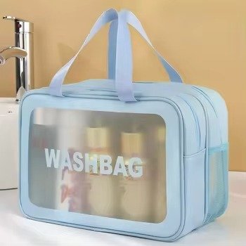 Double Layer Transparent Cosmetic Bag Waterproof PU Large and Medium - Image 2