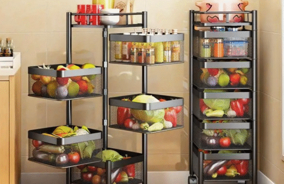 Rotating Square Kitchen Storage Trolly