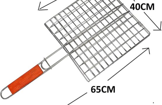 Portable Barbecue BBQ Grill Net Basket Roast Grilling Tray with Wooden Handle