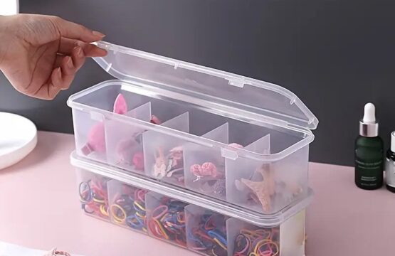 Transparent Storage Box with 5 Compartments Plastic Organizer for Jewelry, Accessories & Small Items - Image 2