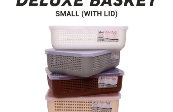 Deluxe Storage Basket with Lid Premium Plastic Organizer for Home and Office