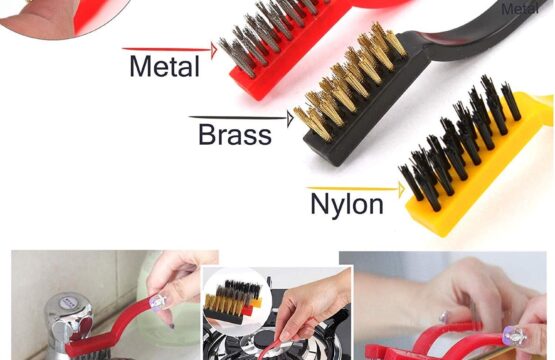 Wire Brush Kitchen Cleaning Tools Set of 3 Brass Iron and Nylon Brushes