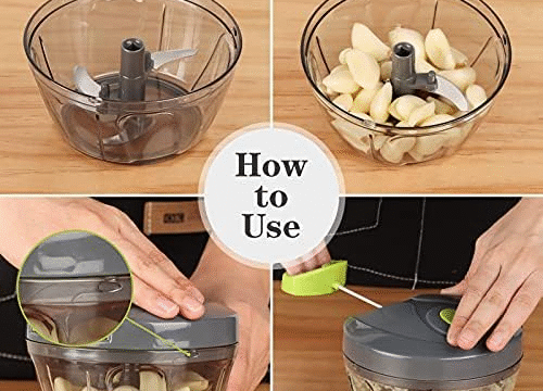 Manual Kitchen Food Processor 900ml Pull Cord Chopper with Stainless Steel Blades - Image 2
