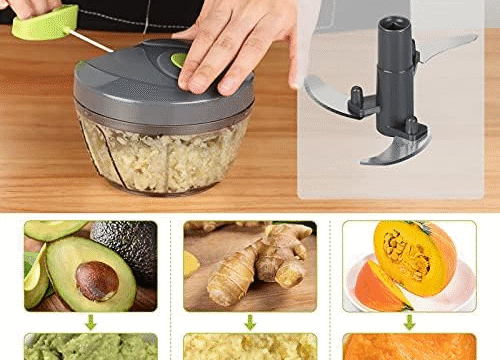 Manual Kitchen Food Processor 900ml Pull Cord Chopper with Stainless Steel Blades - Image 3