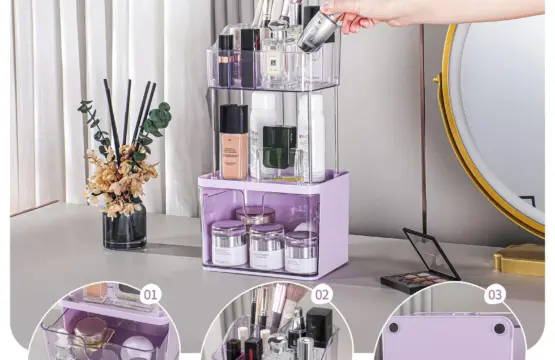 Luxury 3-Tier Cosmetic & Skincare Organizer with Dustproof Cover - Image 2