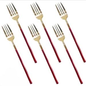 Red+Gold 6 Piece Fancy Table Fork Set